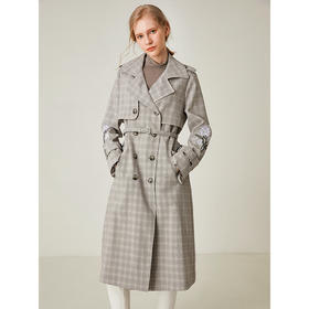 Famecoco范可儿秋季格子风衣女收腰宽松气质中长款F195AA003