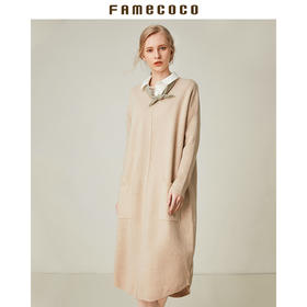 famecoco范可儿针织长袖宽松不规则连衣裙F188FA014