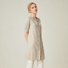 famecoco范可儿竖条纹衬衫女外穿夏灯笼袖宽松百搭上衣F183BA005