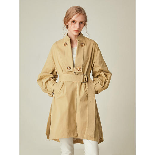 Famecoco范可儿卡其色风衣女立领设计感外套F185AA016 商品图0