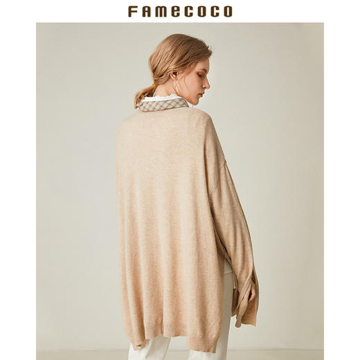 Famecoco范可儿套头毛衫长袖宽松不规则针织衫F188DB017 商品图1
