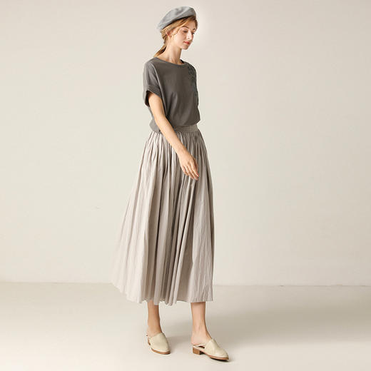 famecoco范可儿半身裙高腰百搭百褶伞裙女F203HA005 商品图2
