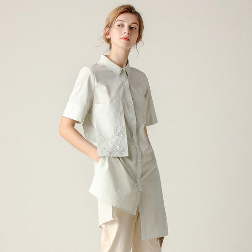 Famecoco范可儿上衣女短袖百搭拼接衬衫女F203BA007 商品图3