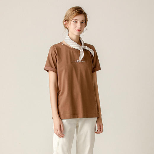【直 播 间】famecoco范可儿短袖T恤ins潮纯棉圆领简约短袖上衣F203BB007 商品图0