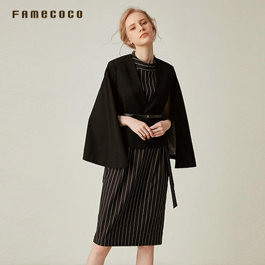 famecoco范可儿气质连衣裙春斗篷两件套时尚通勤套装裙F191EA011 商品图3