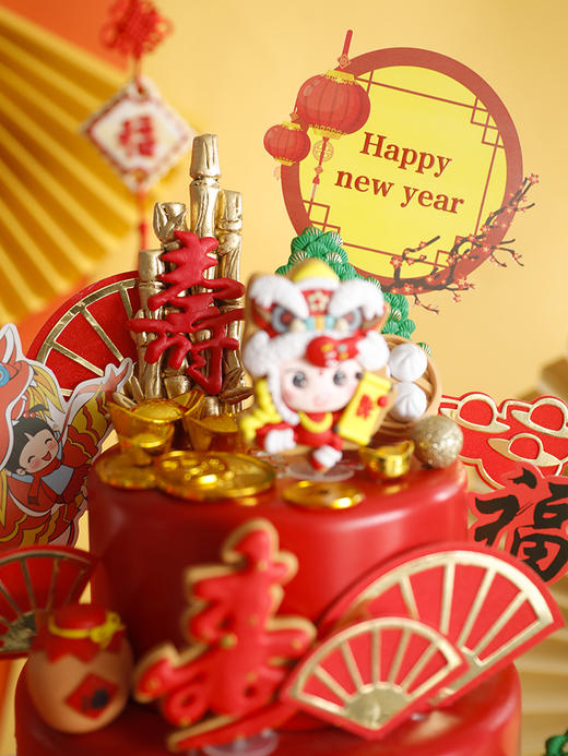 新年蛋糕【甜久荟 蒸蒸日上 福禄寿喜】新年、开业、庆典、祝福  纯动物鲜奶 0添加 低糖 好吃又健康祝福祝寿蛋糕 展示蛋糕尺寸为8叠6 展示内馅为草莓夹心 商品图2