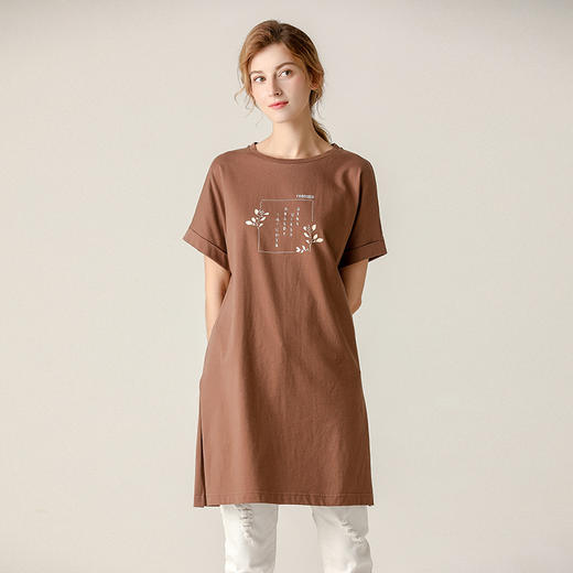 famecoco范可儿短袖T恤夏宽松百搭显瘦圆领长款上衣女F203BB010 商品图0