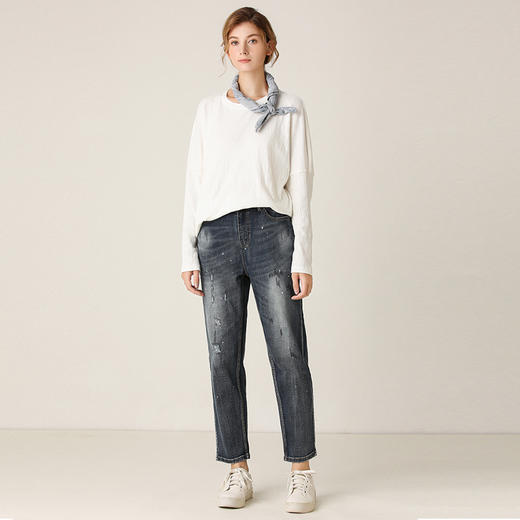 famecoco范可儿直筒裤宽松破洞百搭牛仔裤F201GA006 商品图3