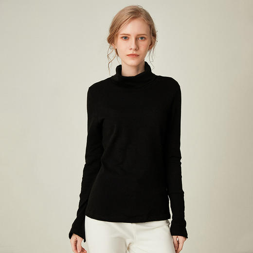 famecoco范可儿半高领长袖t恤女打底修身纯色内搭上衣F191BB017 商品图3