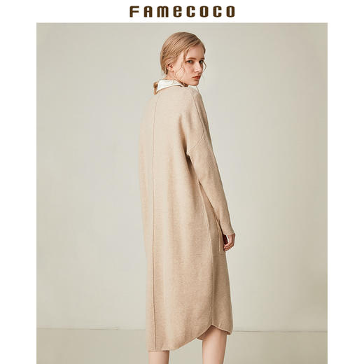 famecoco范可儿针织长袖宽松不规则连衣裙F188FA014 商品图1