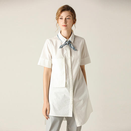 Famecoco范可儿上衣女短袖百搭拼接衬衫女F203BA007 商品图0