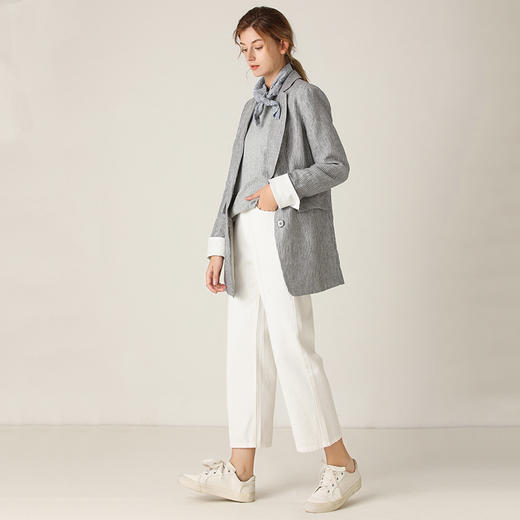 famecoco范可儿条纹西装长袖短外套F201AB026 商品图2