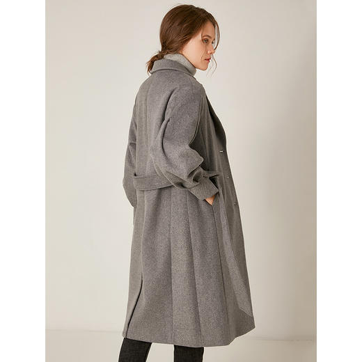 Famecoco范可儿毛呢大衣温柔系加厚绑带中长款外套F198AC007 商品图1