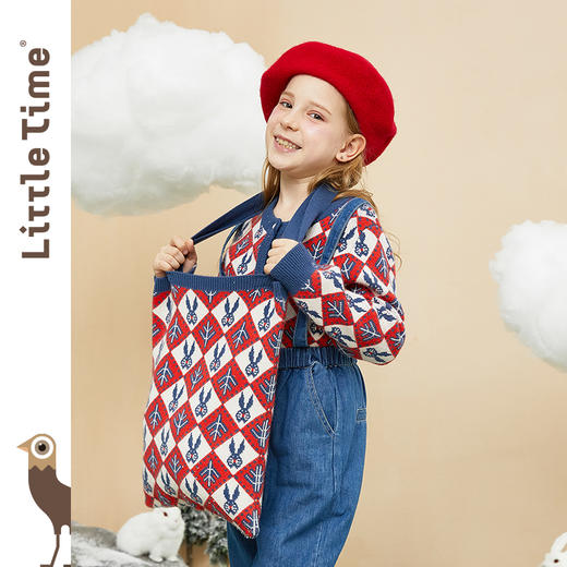 littletime童装原创包包 2020冬新款可爱兔兔撞色毛织小手提包 商品图3