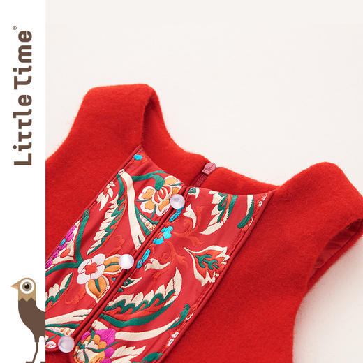 littletime童装2021拜年服新款红色新年旗袍连衣裙背心裙女童裙子 商品图3