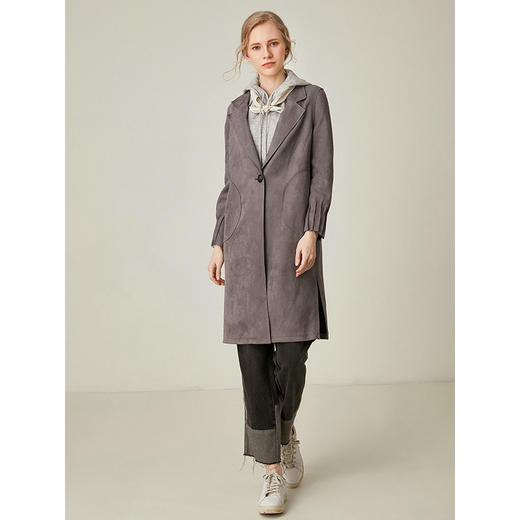 Famecoco范可儿秋季外套女轻熟风设计感中长款F185AB019 商品图2