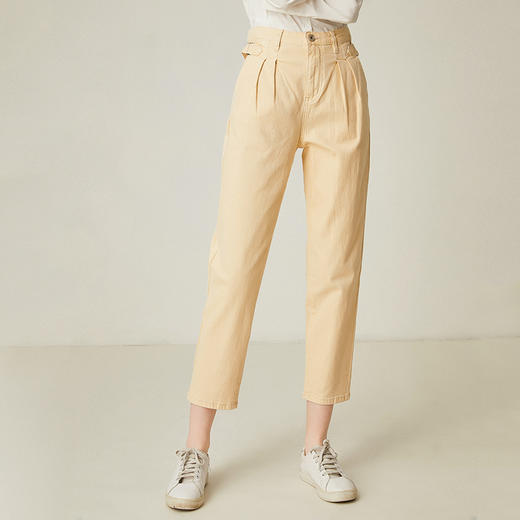 famecoco范可儿女士纯棉休闲裤九分裤秋季直筒百搭白色F195GA020 商品图3