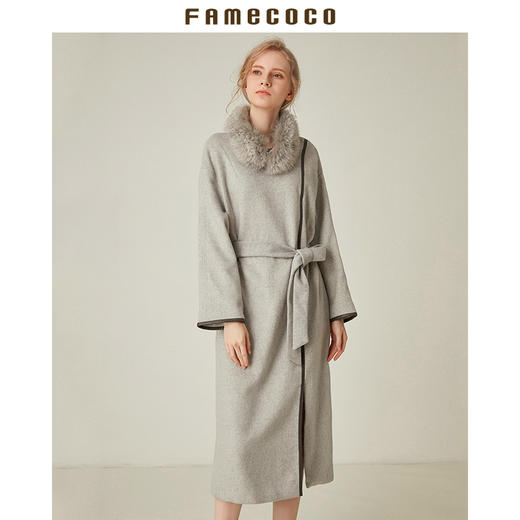 Famecoco范可儿可拆卸毛领腰带中长款连衣裙F188FA004 商品图0