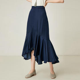 famecoco范可儿碎花半身裙女夏薄荷叶边不规则A字裙F193HA002