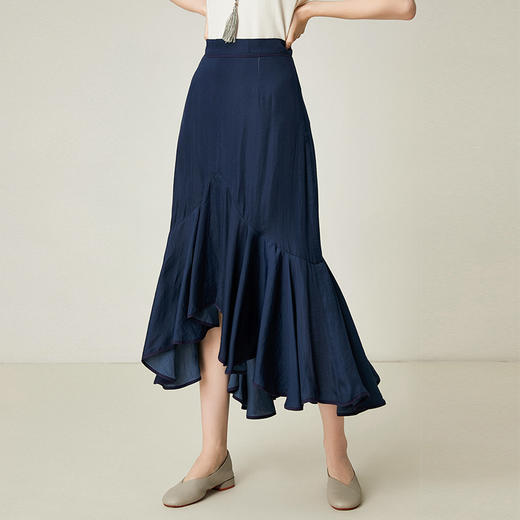 famecoco范可儿碎花半身裙女夏薄荷叶边不规则A字裙F193HA002 商品图0