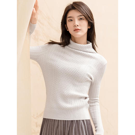 Famecoco范可儿高领毛衣复古修身时尚麻花针织衫F198DB026 商品图2