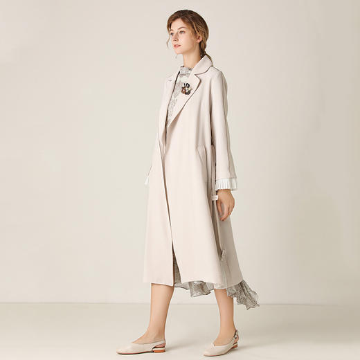 famecoco范可儿风衣外套春优雅风显瘦拼色中长款女F201AA019 商品图2