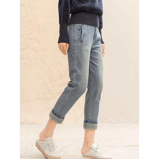 Famecoco范可儿直筒牛仔裤女秋冬潮浅色显瘦长裤F198GA007 商品图1