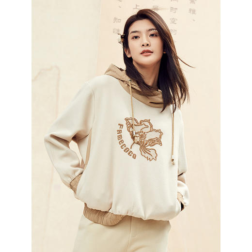 Famecoco范可儿连帽卫衣女秋冬加厚慵懒风宽松套头上衣F188BE006 商品图0