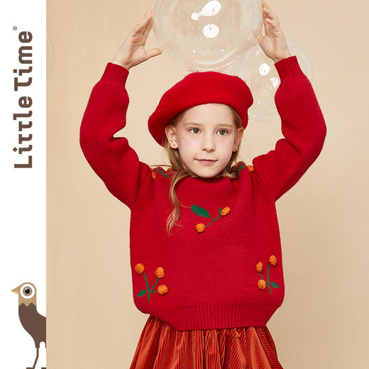 littletime童装樱桃毛衣冬新款立体装饰可爱红色年款上衣 商品图1