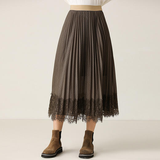 Famecoco范可儿波点半身裙蕾丝拼接百褶裙F201HA003 商品图0