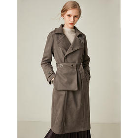 Famecoco范可儿收腰风衣女复古中长款大衣外套F195AA027