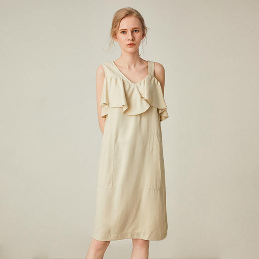 famecoco范可儿无袖连衣裙女夏显瘦荷叶边气质中长裙F193FA007 商品图2