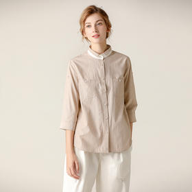 famecoco范可儿条纹衬衫女文艺半袖上衣女设计感小众