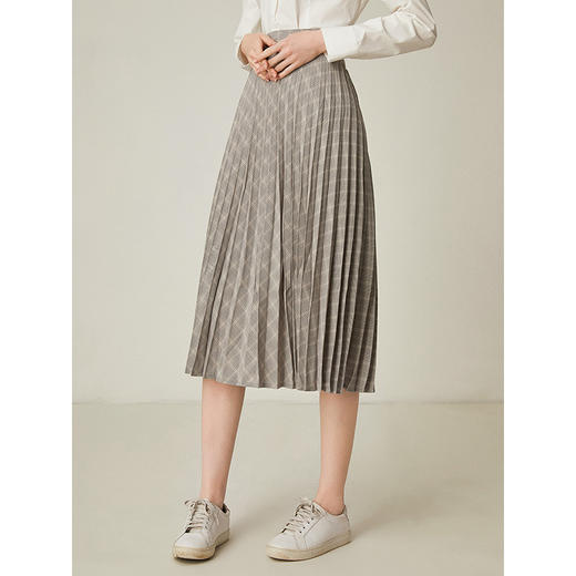 famecoco范可儿半身裙格子A字百褶裙中长款F191HA005 商品图2