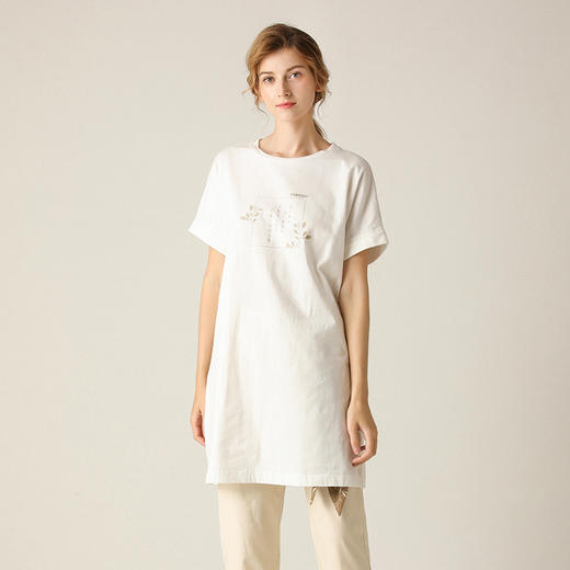 famecoco范可儿短袖T恤夏宽松百搭显瘦圆领长款上衣女F203BB010 商品图2