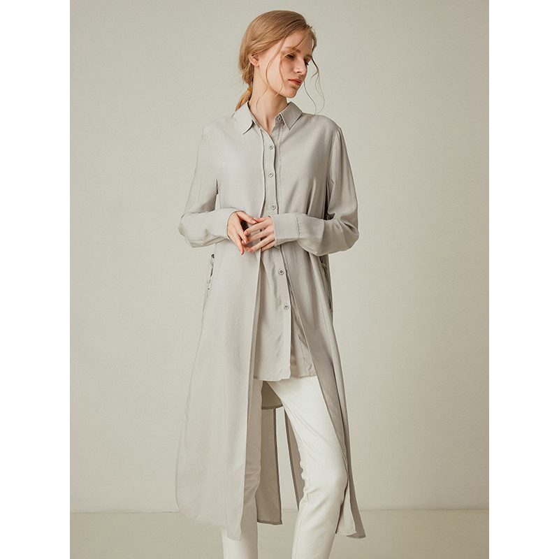 famecoco范可儿设计感休闲假两件不规则中长款长袖衬衫F195BA018