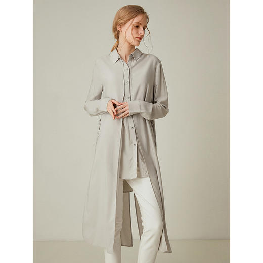 famecoco范可儿设计感休闲假两件不规则中长款长袖衬衫F195BA018 商品图0