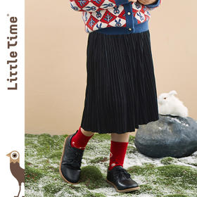 littletime童装丝绒百褶裙 2022冬新款文艺简约百褶中长保暖舒适