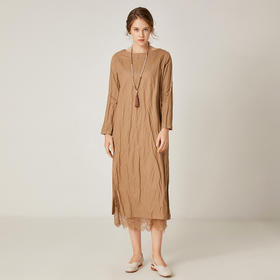 famecoco范可儿连衣裙宽松显瘦蕾丝下摆长款连衣裙F195FA017