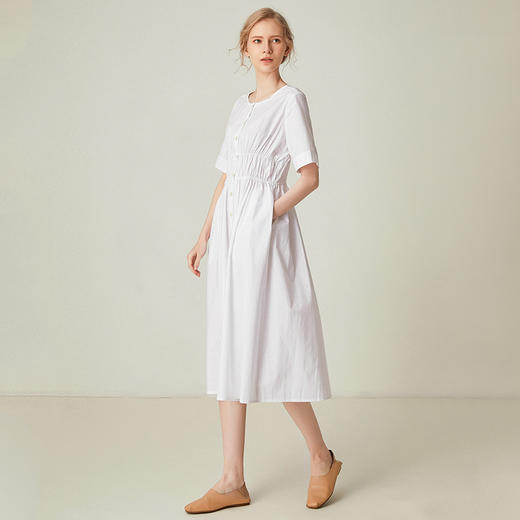 famecoco范可儿纯棉连衣裙夏季收腰显瘦全棉纯色中长裙F193FA011 商品图2