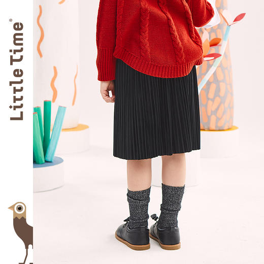 littletime童装丝绒百褶裙 2022冬新款文艺简约百褶中长保暖舒适 商品图2