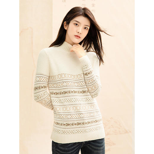 Famecoco范可儿半高领毛衣条纹针织衫F188DB015 商品图3