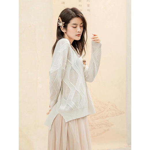 famecoco范可儿毛衣针织衫女秋冬宽松慵懒设计感上衣F198DB013 商品图1