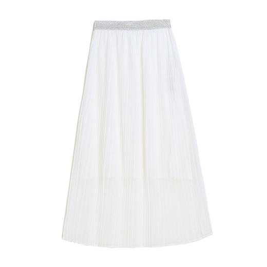 famecoco范可儿白色雪纺半身裙新款纯色显瘦中长款纱裙F195HA002 商品图4