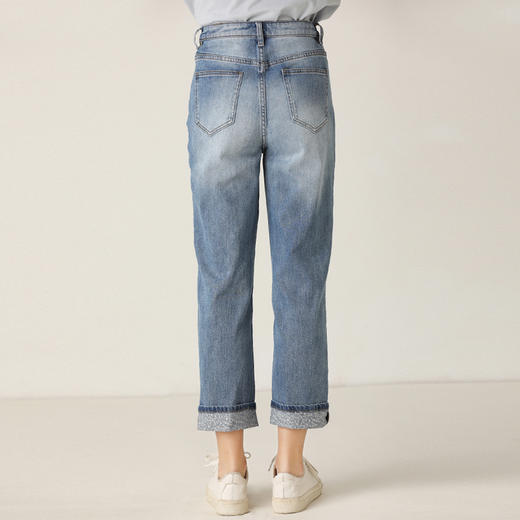 famecoco范可儿牛仔裤女复古拼色直筒九分裤F201GA018 商品图1