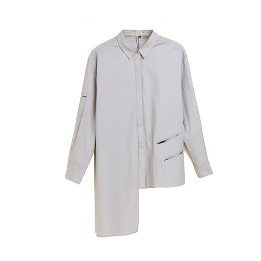 famecoco范可儿长袖纯棉衬衫女秋季白色外穿设计感F195BA006 商品图4