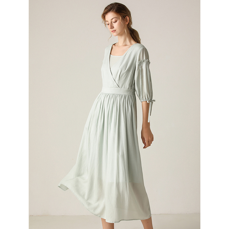 Famecoco夏新款法式超仙女收腰显瘦气质甜美连衣裙长裙F203FA022