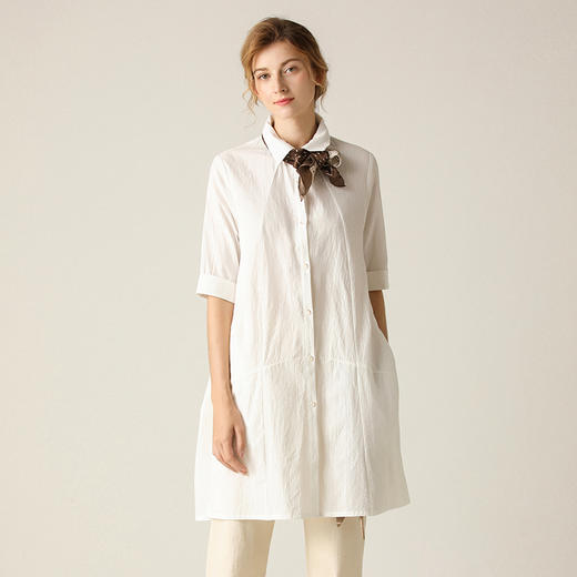 Famecoco范可儿衬衫女夏冷淡风衬衣设计感中长款F203BA030 商品图2