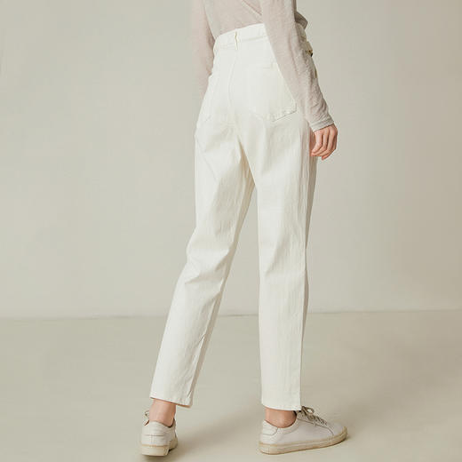 famecoco范可儿女士纯棉休闲裤九分裤秋季直筒百搭白色F195GA020 商品图1