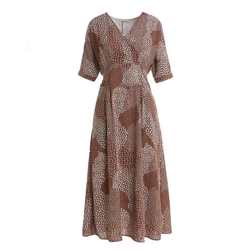 famecoco范可儿连衣裙V领雪纺复古显瘦长裙女F203FA055 商品图4